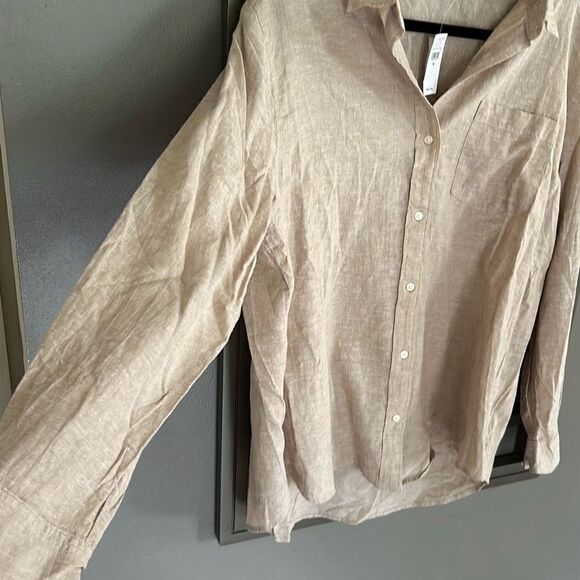 NWT GAP classic beige button-down blouse linen and cotton XL - Picture 4 of 6